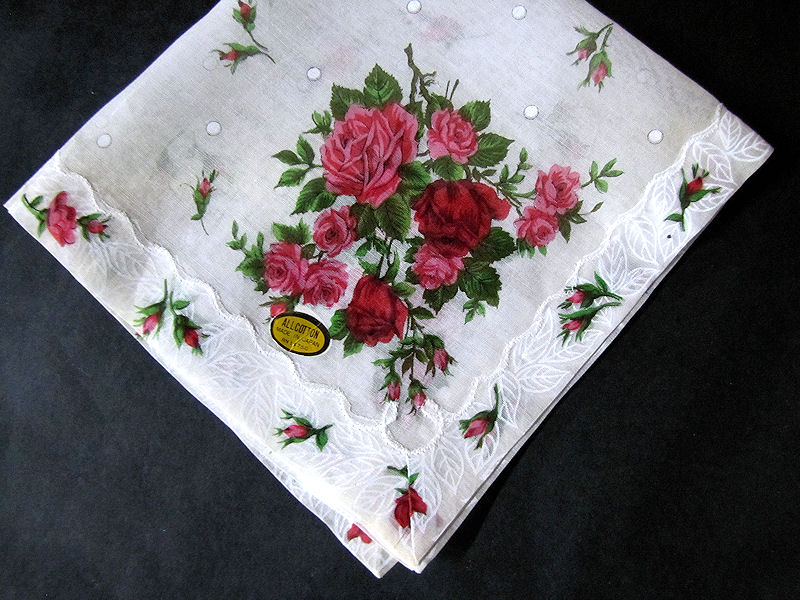 vintage antique floral print roses hanky