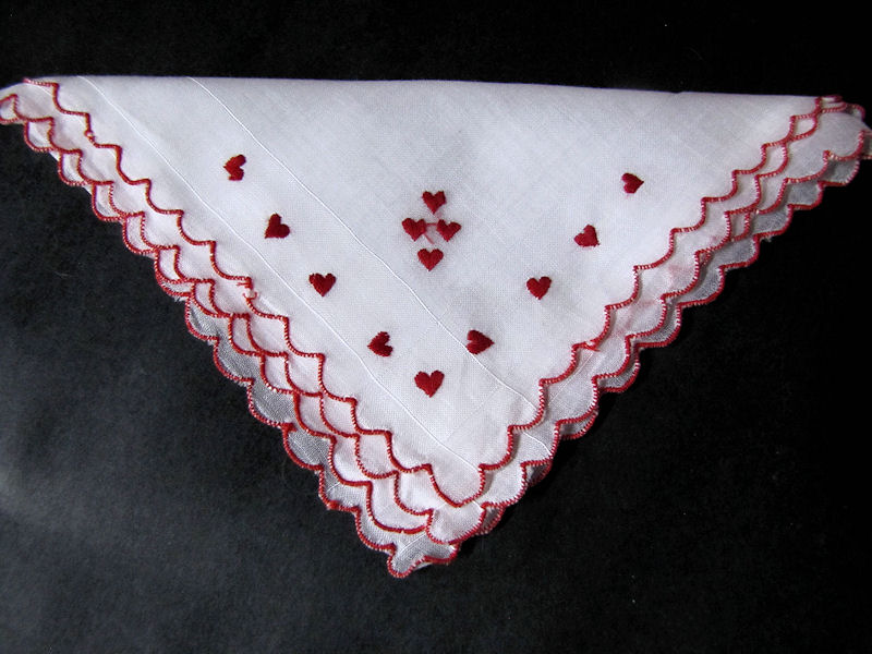 vintage antique valentine embroidered mini-hearts  hanky