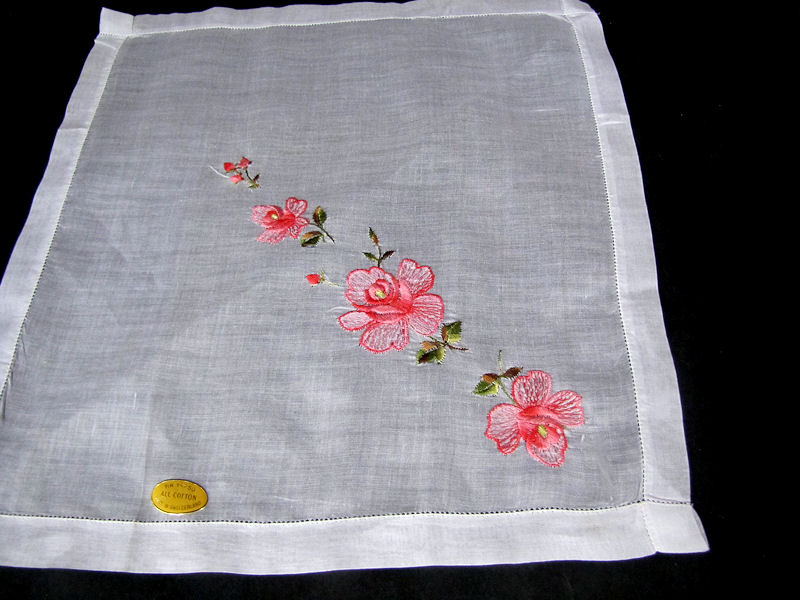vintage antique embroidered roses hanky