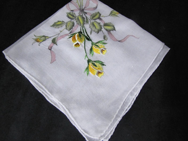 vintage antique embroidered yellow roses hanky