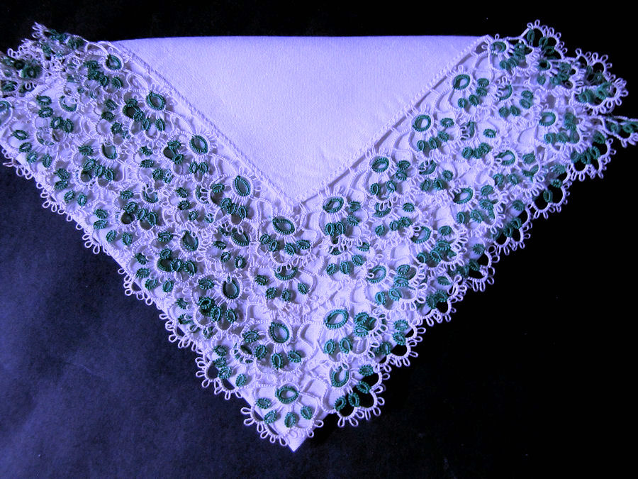 vintage antique irish linen handmade tatted lace hanky