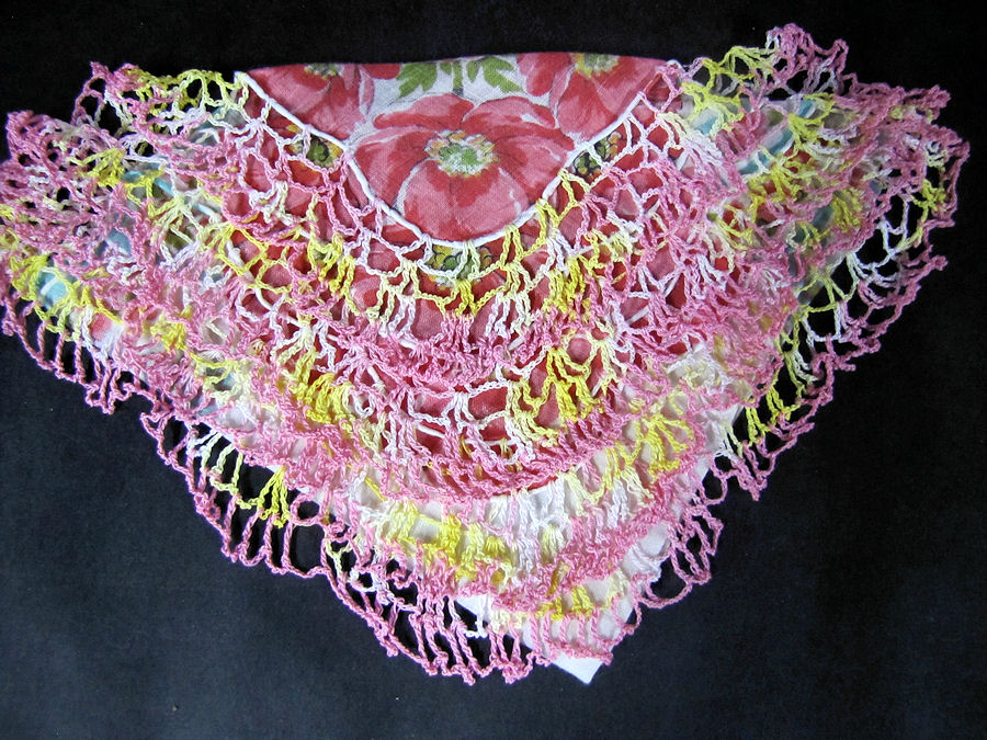 vintage antique floral print  hanky handmade lace