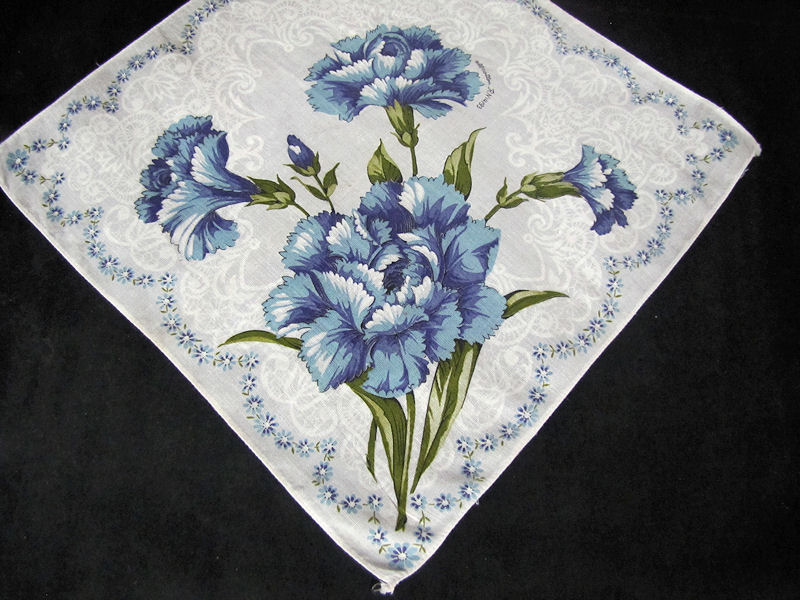 vintage antique floral print blue carnations hanky