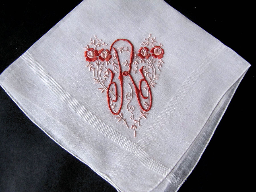 vintage antique monogrammed R hanky