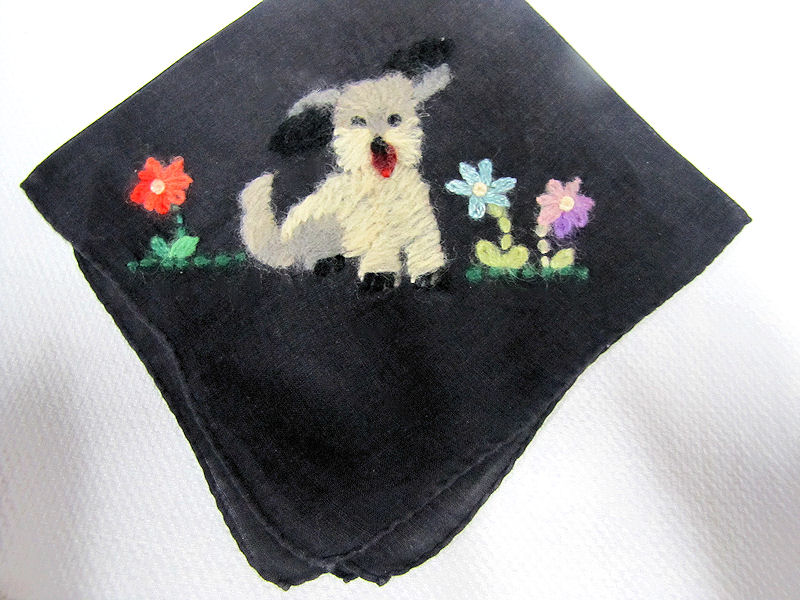 vintage antique embroidered dog hanky