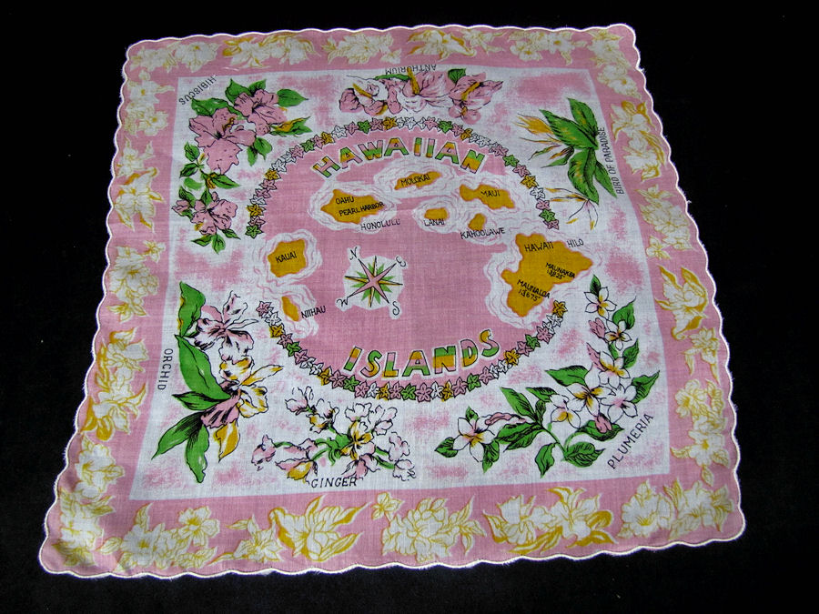 vintage antique state map Hawaii hanky