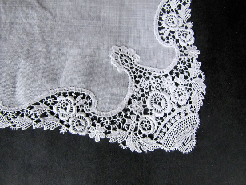 close up vintage antique wedding brides lace  hanky