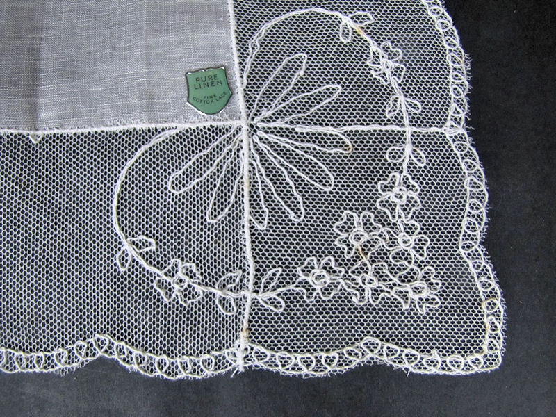 close up vintage antique wedding hearts limerick lace  hanky