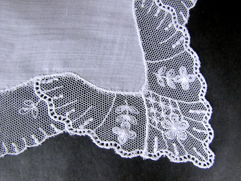 close up vintage antique wedding  hanky limerick lace