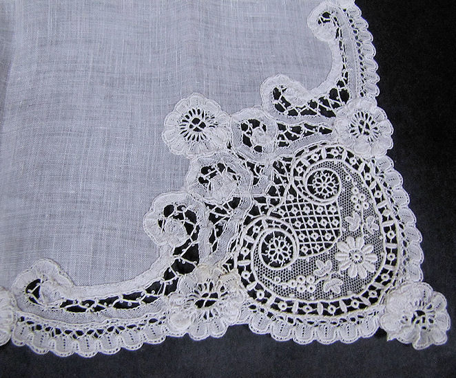 close up vintage antique handmade lace hanky