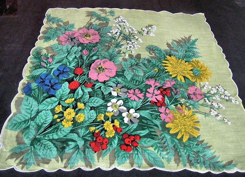 vintage antique floral print hanky ferns and flowers