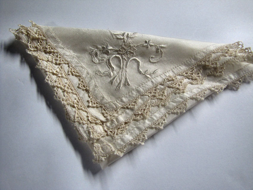 vintage antique silk wedding  hanky