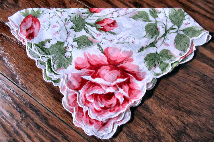 vintage antique hanky roses and lilies of the valley