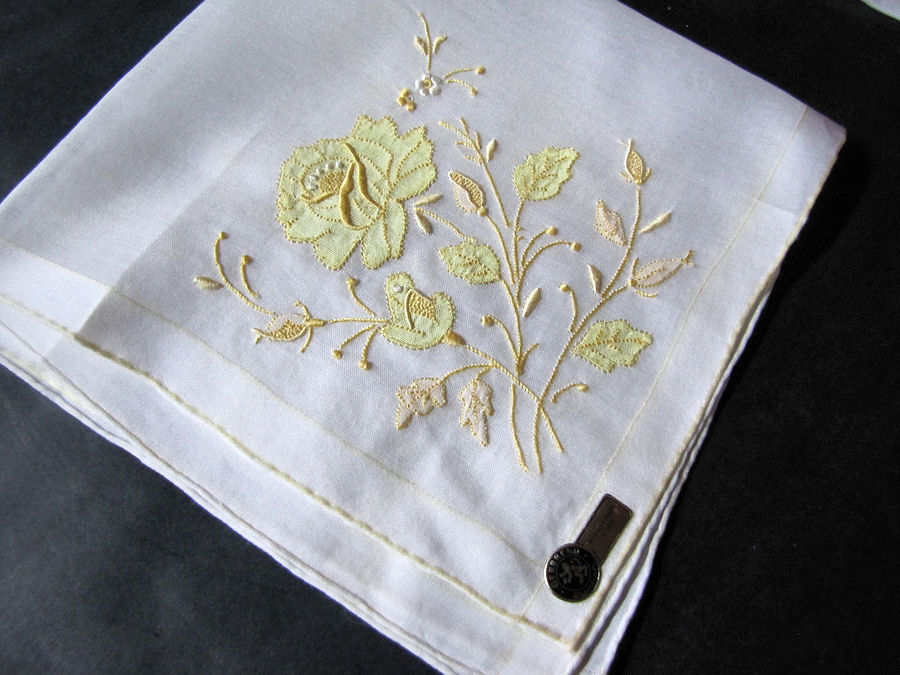 vintage antique embroidered  handmade rose hanky