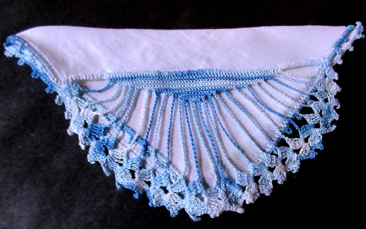 vintage antique irish linen handmade blue lace hanky