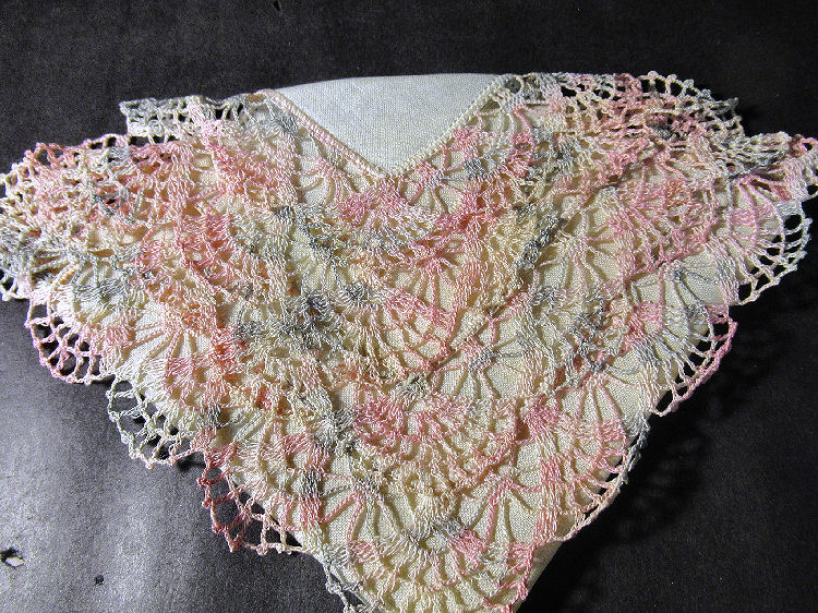 vintage antique irish linen handmade pink and blue lace hanky