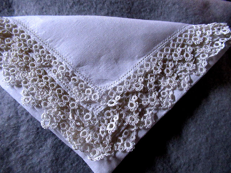 vintage antique irish linen handmade white tatted lace hanky