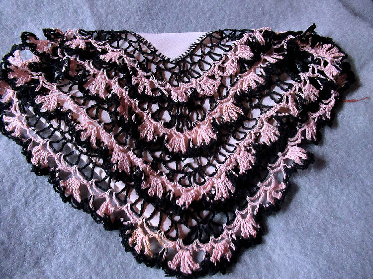 vintage antique irish linen handmade pink and black lace hanky
