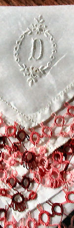 vintage hanky monogram D and handmade red lace