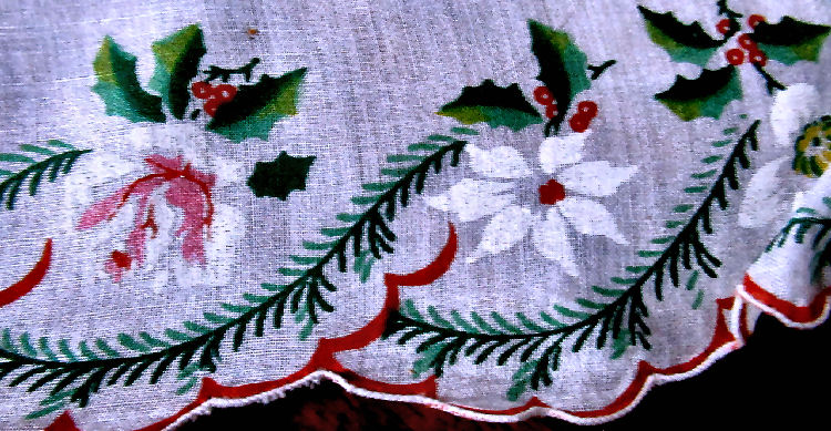 vintage antique Christmas rose white poinsettas hanky