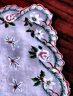 vintage Christmas hanky with roses and white poinsettas