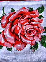 vintage floral print hankie pink and red rose