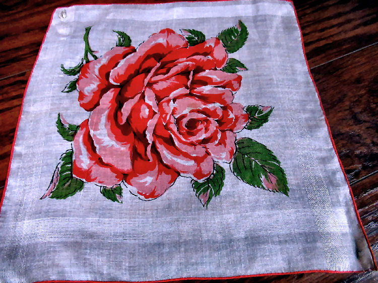 vintage antique single pink and red rose hanky