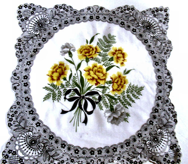 vintage antique hanky yellow roses lace effect