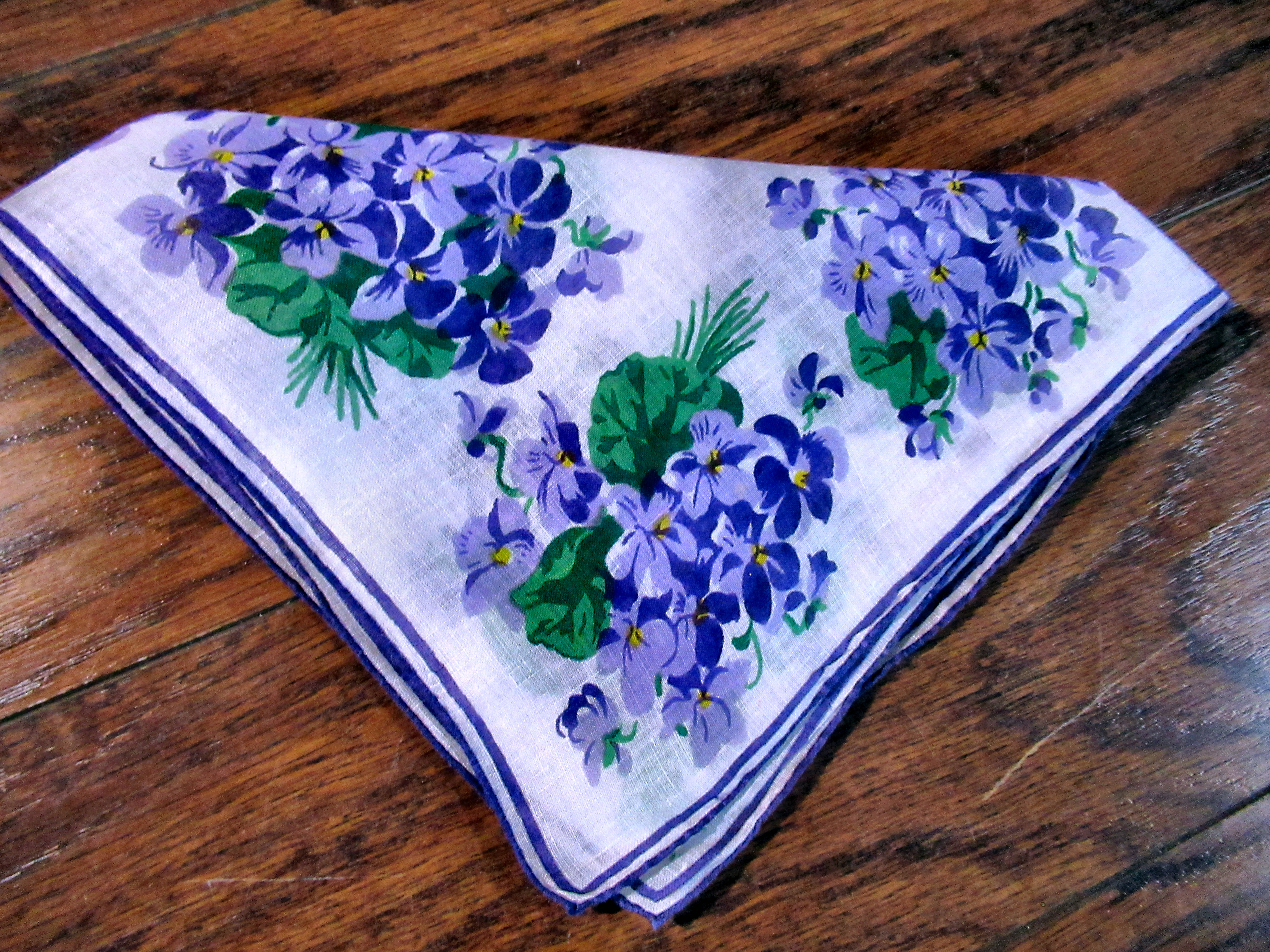 vintage antique violets floral print hanky