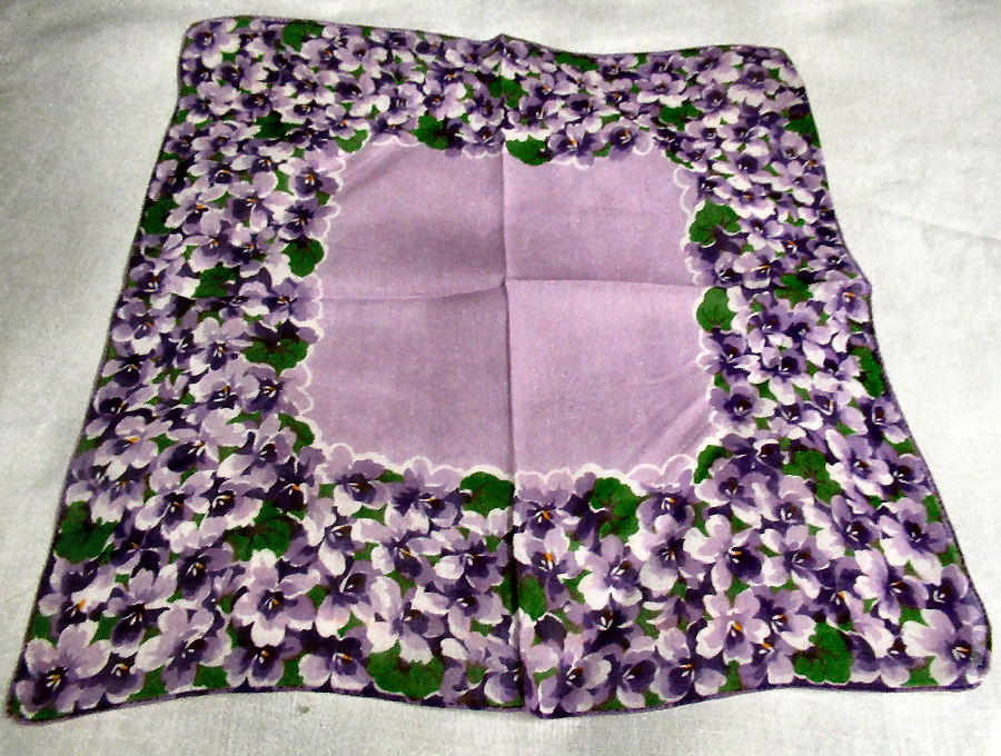 vintage floral print hanky purple violets hanky