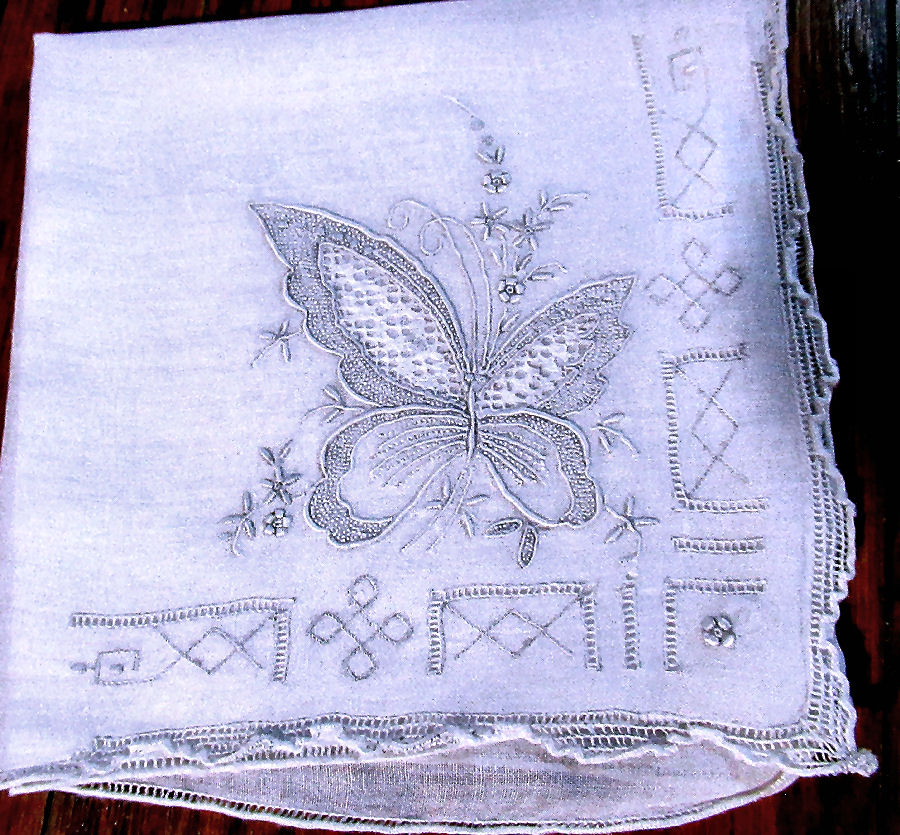 vintage antique handmade Madeira whitework hanky