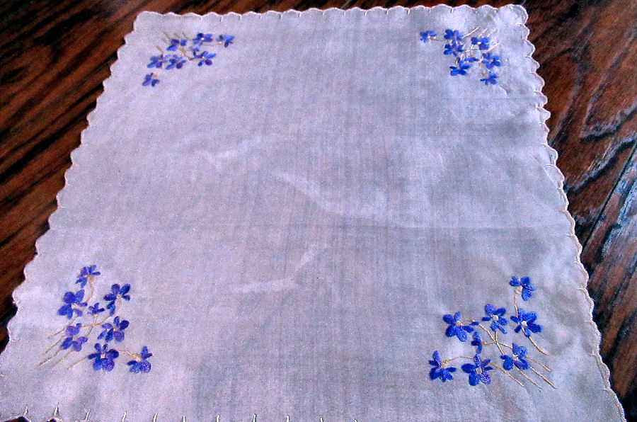 vintage antique silk embroidered violets hanky