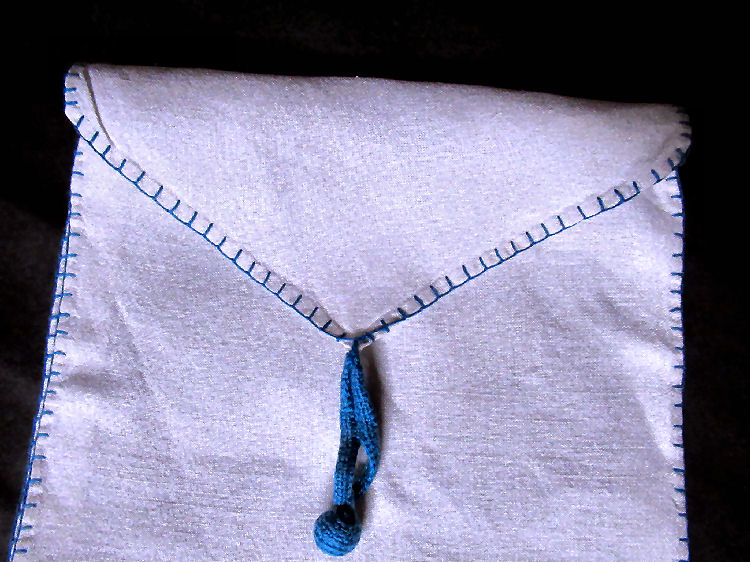 vintage  antique handmade hanky bag Blue Assissi Embroidery