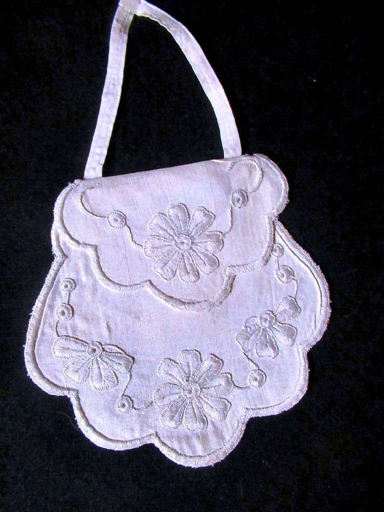 vintage  antique handmade hanky bag whitework embroidery