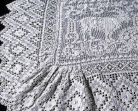 vintage figural lace runner w/ cherubs & nudes, Italian buratto net lace w/  wide edging