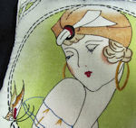 vintage arts and crafts flapper becomes a finished pillow cover