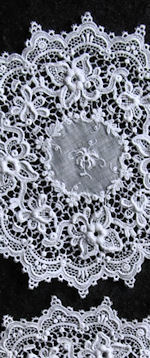 pair vintage antique white linen and Schiffli lace doilies