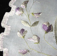 table topper with society silk violets