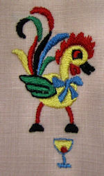 vintage cocktail napkins with embroidered colorful roosters