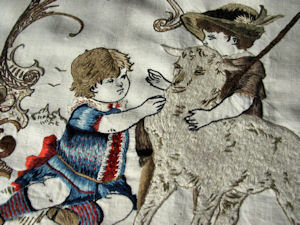 vintage antique embroidered picture or pillow front children