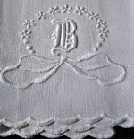 vintage antique linens, lace hankies monogrammed huck linen towel