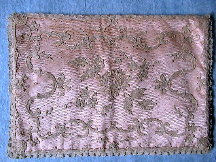  2 vintage  antique handmade lingerie folders PInk satin tambour lace