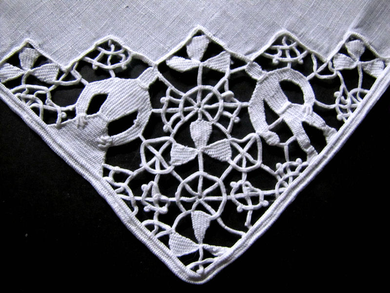 close up vintage antique napkins handmade figural lace