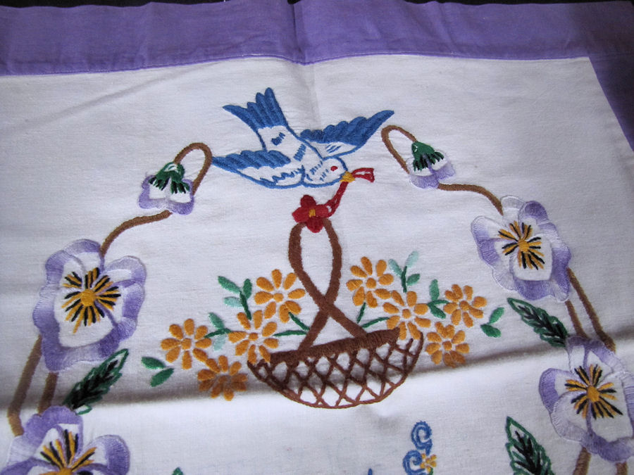 close up vintage antique pillow cover embroidered