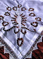 vintage handmade figural lace peacock pillowcase
