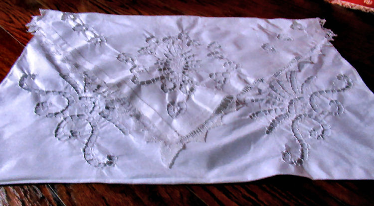 vintage  antique handmade figural lace envelope pillowcase