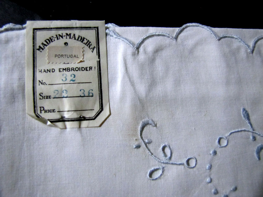 close up 2 pair vintage antique pillowcases handmade Madeira