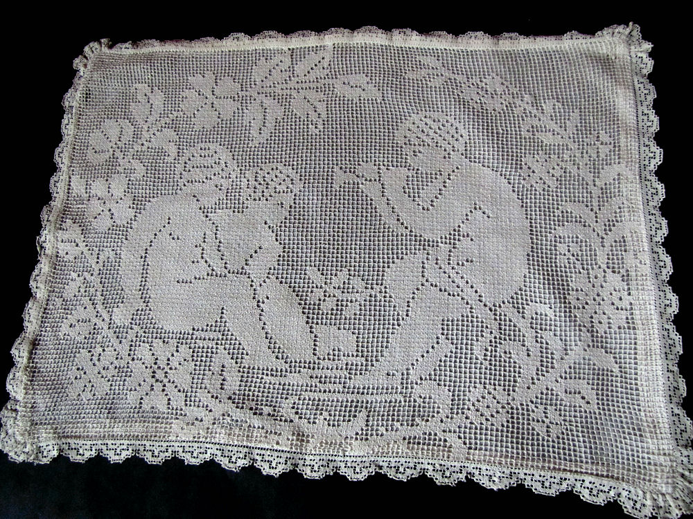 vintage antique pillow cover handmade figural lace