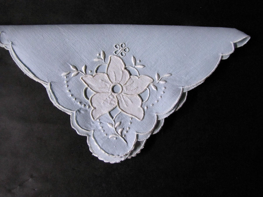 close up vintage antique placemats set handmade lace and embroidery