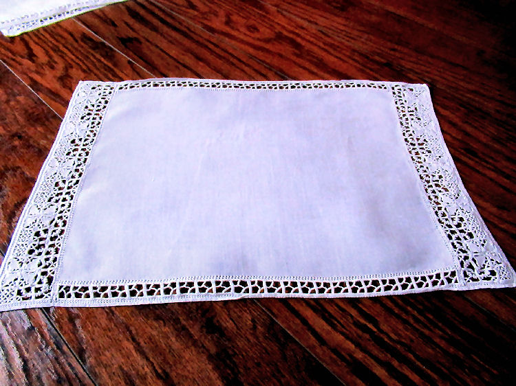 vintage  antique handmade placemats white linen handmade lace